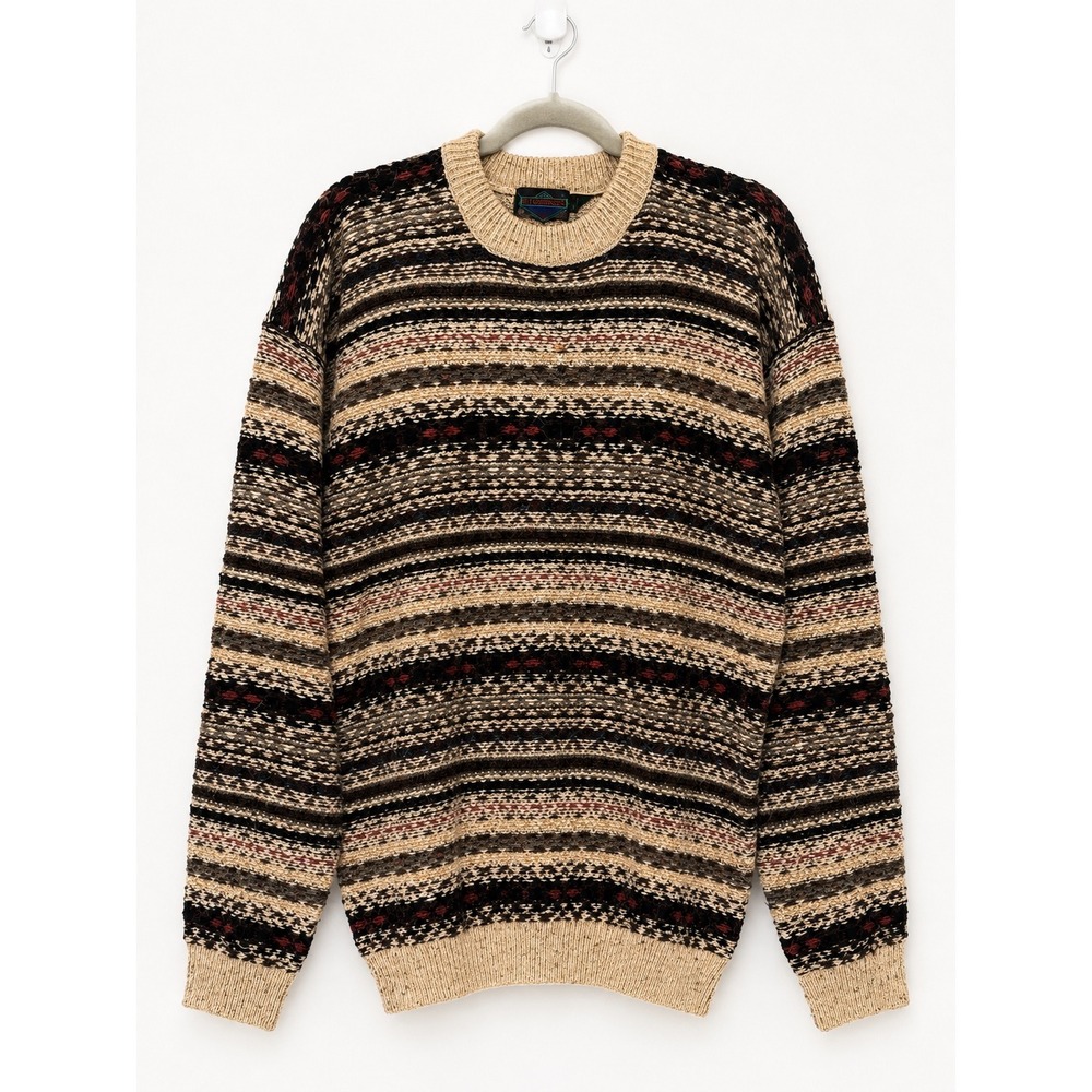 Etchings Vintage Sweater Mens XL Beige Stripe Textured Wool Blend Grandpacore
